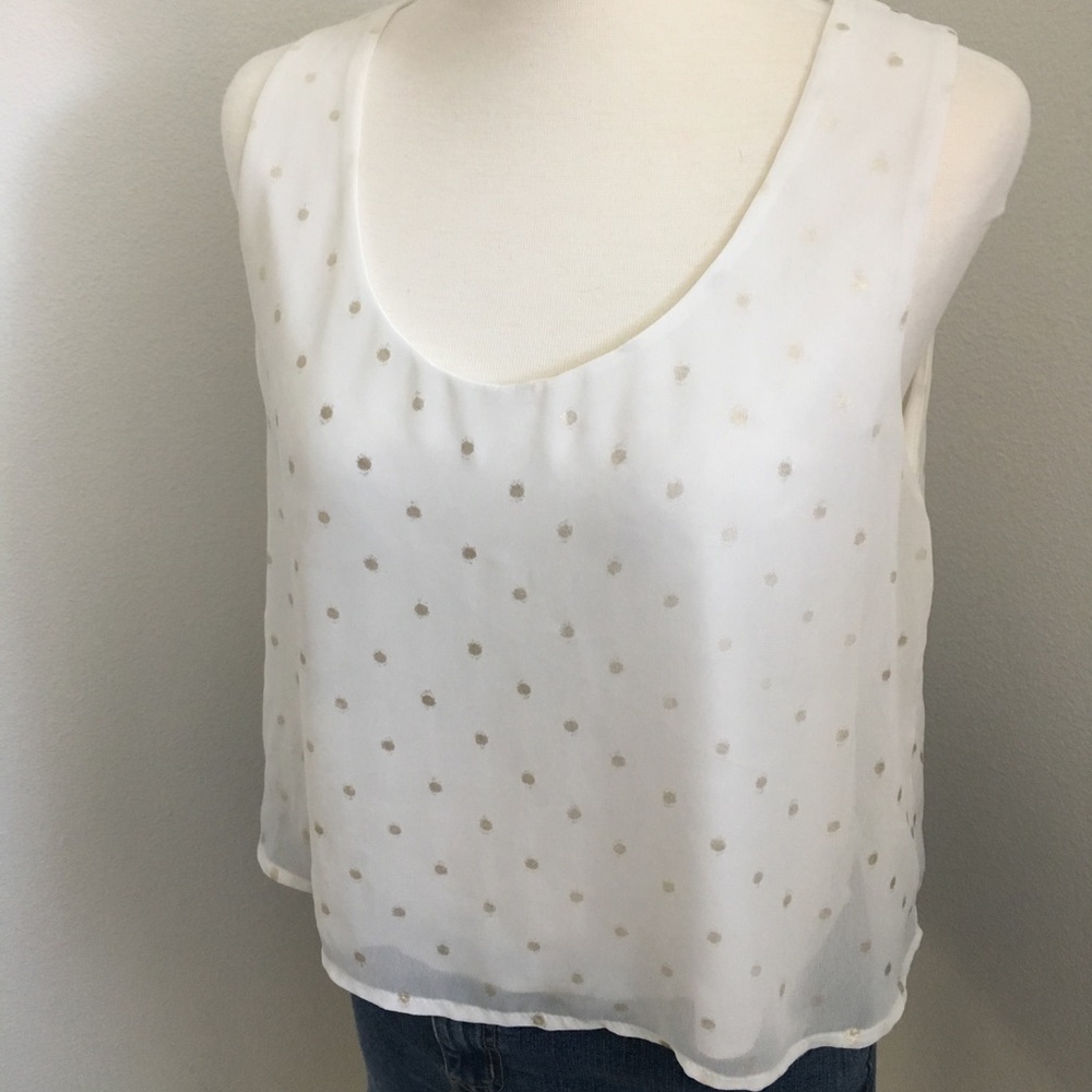 Poetry top gold and white polka dots